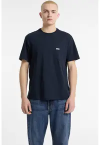 Tricou din bumbac cu buzunar pe piept - Albastru ultramarin