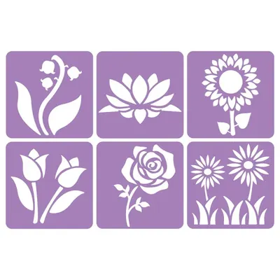 Set de 6 șabloane cu flori, 14 x 14 cm