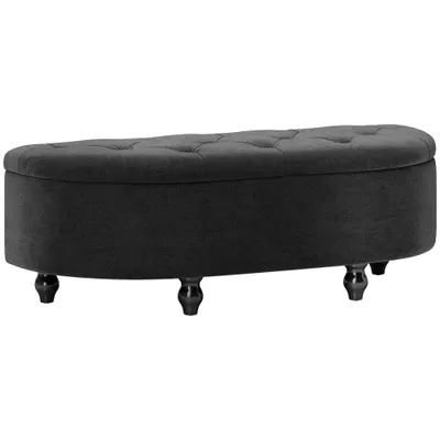 HOMCOM Bancă cu spațiu de depozitare, Bancă de dormit, capac soft-close, aspect de catifea, 120 x 46 x 42 cm, Gri închis | Aosom Romania