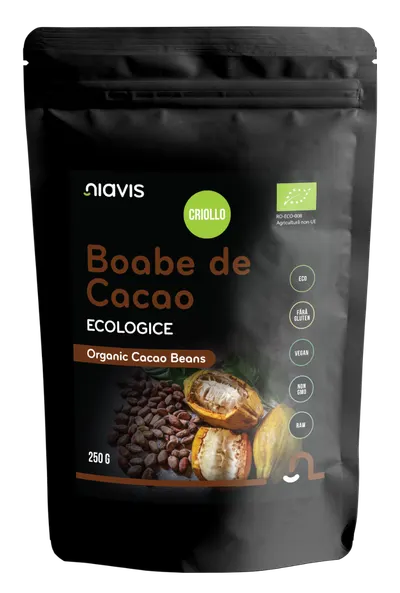 Boabe de cacao intregi ecologice, 250g, Niavis