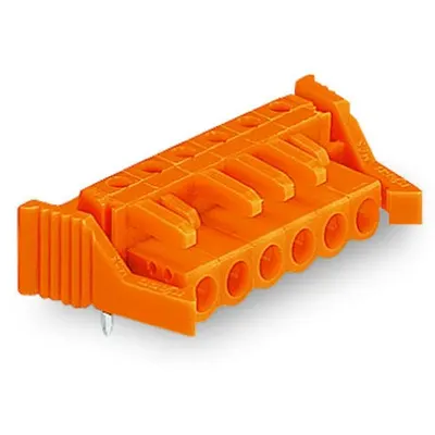 THT female header; 0.6 x 1.0 mm solder pin; angled; Locking lever; Pin spacing 5.08 mm; 16-pole; orange