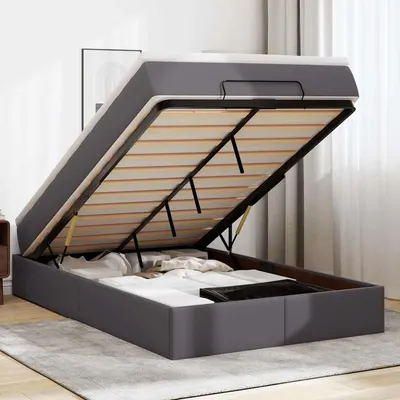 vidaXL Cadru pat otoman cu saltea gri 120x190 cm piele artificială
