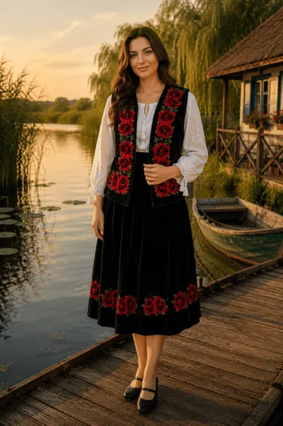Costum Popular din catifea cu broderie traditionala Carmen 13