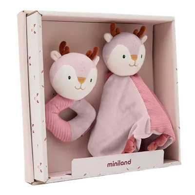 Set cadou bebe - zornaitoare si paturica moale de atasament Caprioara, de la 0 luni