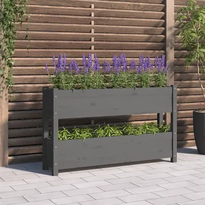 vidaXL Jardinieră, gri, 112x25x66 cm, lemn masiv de pin