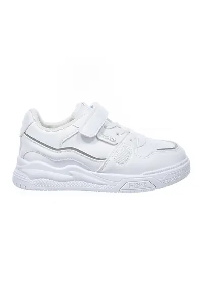 Pantofi sport de piele ecologica cu banda velcro - Alb