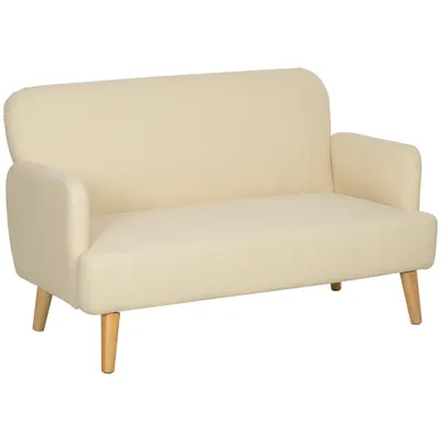 HOMCOM Canapea de două locuri, compactă, material prietenos cu pielea, până la 240 kg, 130x74x79 cm, alb crem | Aosom Romania