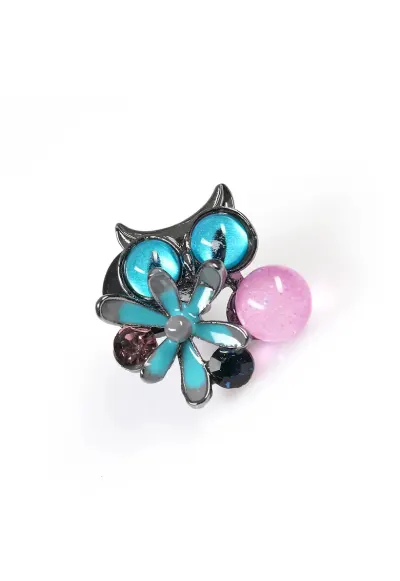 Brosa martisor bufnita cu floare albastra