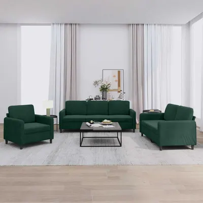 vidaXL Set de canapele, 3 piese, verde închis, catifea