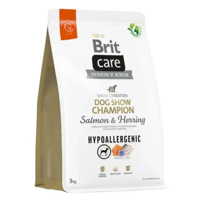 BRIT Care Hypoallergenic Dog Show Champion, XS-XL, Somon și Hering, hrană uscată monoproteică câini, sistem imunitar & alergii, 3kg