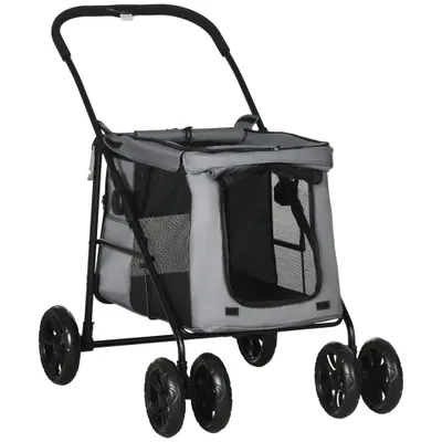 PawHut Pătuț pliabil animale câine pisică pernă inclusă roți cu frână material Oxford 600D 102 x 62 x 105 cm gri | Aosom Romania