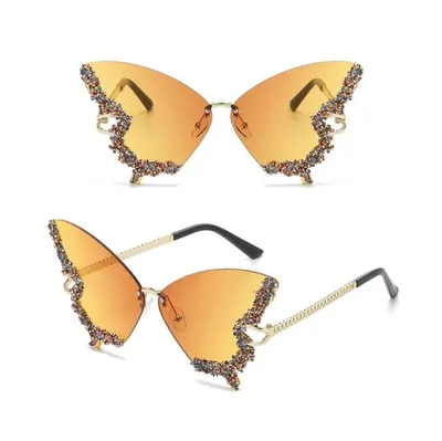 Ochelari Glamour Fluture, Cristale Multicolore, Festival Fashion, Protectie UV400, Galben Engros
