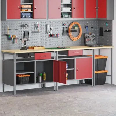 vidaXL Set banc de lucru 3 buc. Negru și Gri Oțel vopsit electrostatic