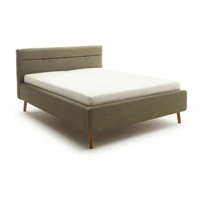Pat matrimonial verde tapițat cu spațiu de depozitare cu somieră 180x200 cm Lotte – Meise Möbel