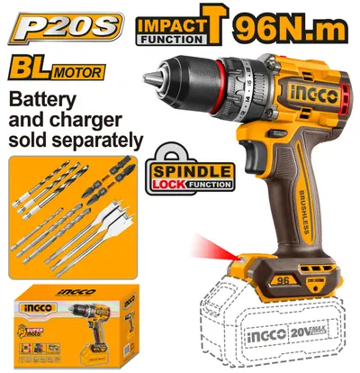 Masina de gaurit si insurubat autofiletanta 20V, Brushless, 96Nm, fara acumulator – INGCO CIDLI209681