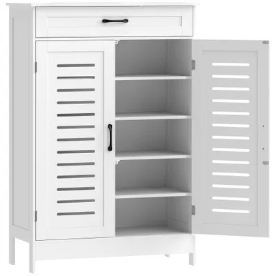 HOMCOM Dulap pentru Încălțăminte cu Uși cu Lamele Sertar și Rafturi Reglabile pentru 20 Perechi 78x37x115,8 cm Alb | Aosom Romania
