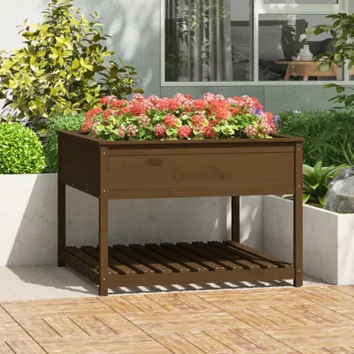vidaXL Jardinieră cu raft maro miere 111,5x111,5x81 cm lemn masiv pin