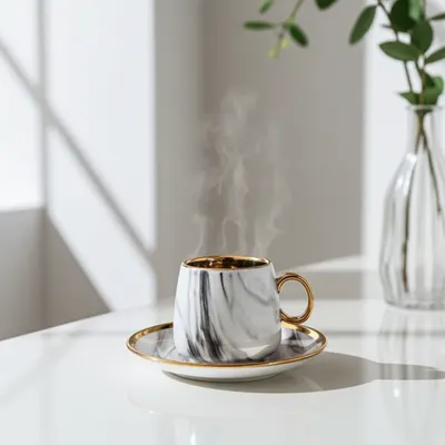 Serviciu de cafea Morello - 6 cești cu farfurii, 100 ml, Gray & Gold