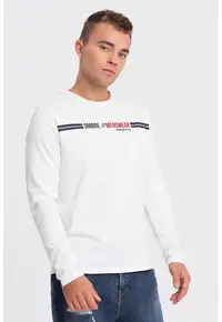 Bluza cu decolteu la baza gatului si imprimeu logo - Rosu/Alb/Bleumarin