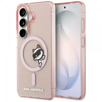 Husa MagSafe pentru Samsung Galaxy S26 S942, Karl Lagerfeld, IML Choupette Peekaboo Logo, Roz