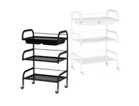 Carucior salon profesional – 3 rafturi, ergonomic si durabil - ST029 - Alb/Negru