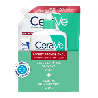 Pachet Gel spumant de curatare 473ml + Refill Gel spumant de curatare 473ml + Lotiune hidratanta 5ml, CeraVe
