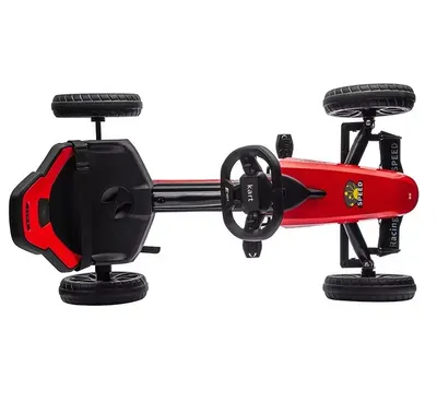 Kart pentru copii Nichiduta Speed Red, structura metalica, cu pedale si roti silentioase din spuma EVA, scaun reglabil, frana de mana pe rotile din spate, greutate maxima admisa 30 kg, dimensiune 100 x 58 x 58.5 cm