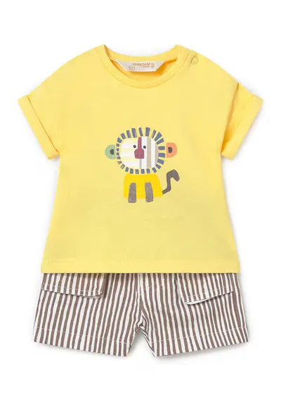 Compleu copii - tricou+pantaloni scurti - dungi - galben - bumbac