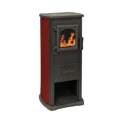 Semineu pe lemne Termo Klasik Lux rosu cu plita de gatit si sticla termorezistenta 39 × 39 x 87 cm