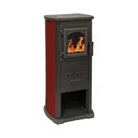 Semineu pe lemne Termo Klasik Lux rosu cu plita de gatit si sticla termorezistenta 39 × 39 x 87 cm