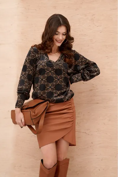 Fusta mini camel cu volanase