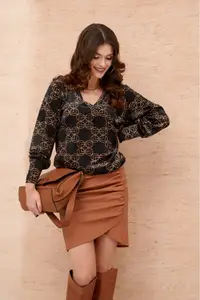Fusta mini camel cu volanase