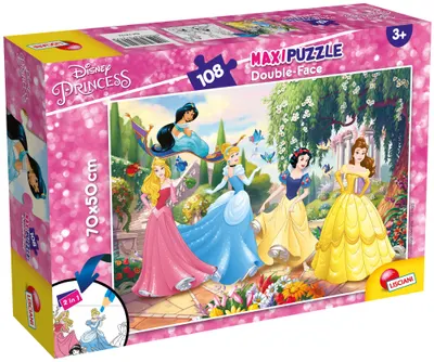 Puzzle cu două fețe Lisciani pentru colorat 108 piese- Prințese pentru totdeauna