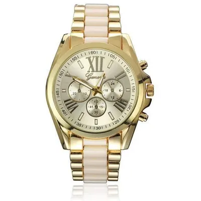 Ceas dama Quartz, Geneva Stylish, Auriu cu Crem