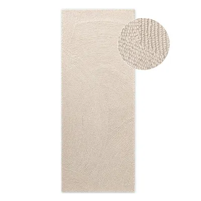 Covor tip traversă în culoare naturală deschisă țesut manual din lână 80x300 cm Calmio – Hanse Home