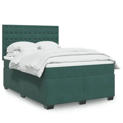 Gossi pat box spring cu saltea, verde inchis, 160x200 cm, catifea
