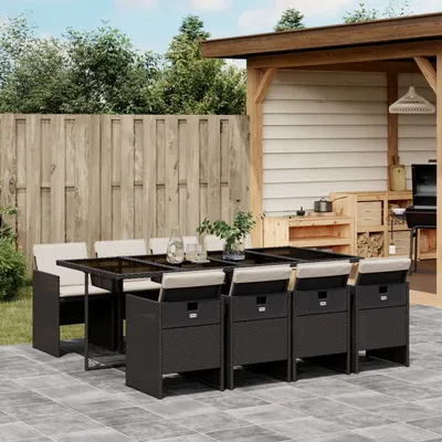 Gossi set mobilier de gradina cu perne, 9 piese, negru, poliratan
