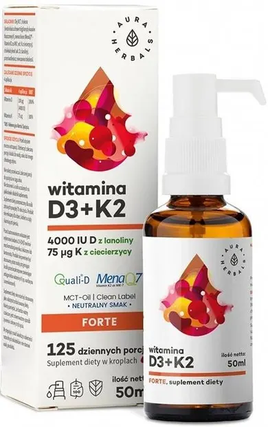 Vitamina D3 + K2 Spray oral, 50 ml, Aura Herbals