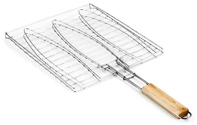 Grătar pentru pește Muhler – cu mâner din lemn, 27 x 26,5 x 50,5 cm