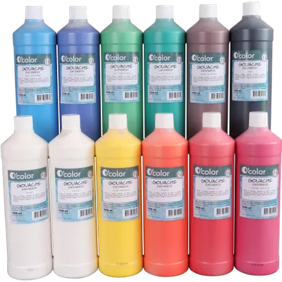 Set de 12 x 1000 ml Guasa lavabila pentru pictura culori primare