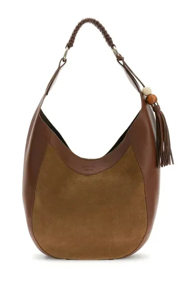 Geanta hobo cu insertii de piele intoarsa HWZOSSP6210