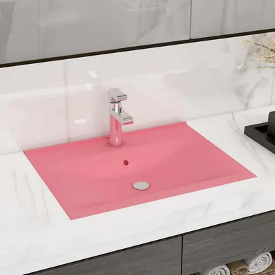 vidaXL Chiuvetă baie lux orificiu robinet roz mat 60x46 cm ceramică