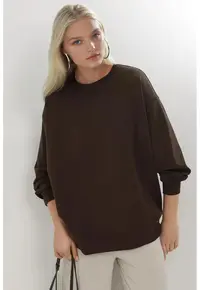 Hanorac dama - tricotat - croiala relaxata - maro cafeniu - textil - Maro