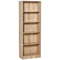 HOMCOM Bibliotecă Etajeră cu 5 Niveluri pentru Cărți cu 3 Rafturi Reglabile Antirăsturnare Depozitare pentru Living Birou Studiu 63x29,5x176 cm Lemn Natural | Aosom Romania