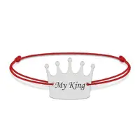 King - Bratara snur cu talisman din argint 925 personalizata cu text - coroana