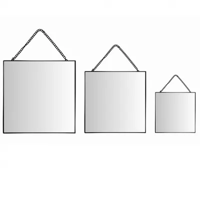 Oglindă de perete, ramă pătrată, culoare neagră - set 3 bucăți 20/30/35cm
