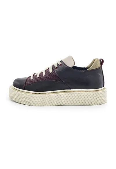 Pantofi din piele cu segment texturata - Visiniu/Albastru ultramarin