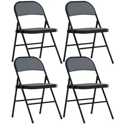 HOMCOM Set de 4 scaune pliabile pentru sufragerie portabile cadru din oțel 45 x 46 x 78 cm gri | Aosom Romania