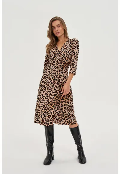 Rochie Bej cu Imprimare de Panther - Bej