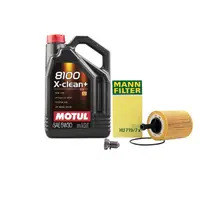 Set Ulei motor Motul 8100 X-Clean+ 5W30 5L + Filtru Ulei Mann Filter HU719 7X + Buson Golire Baie Ulei Oe N90813202